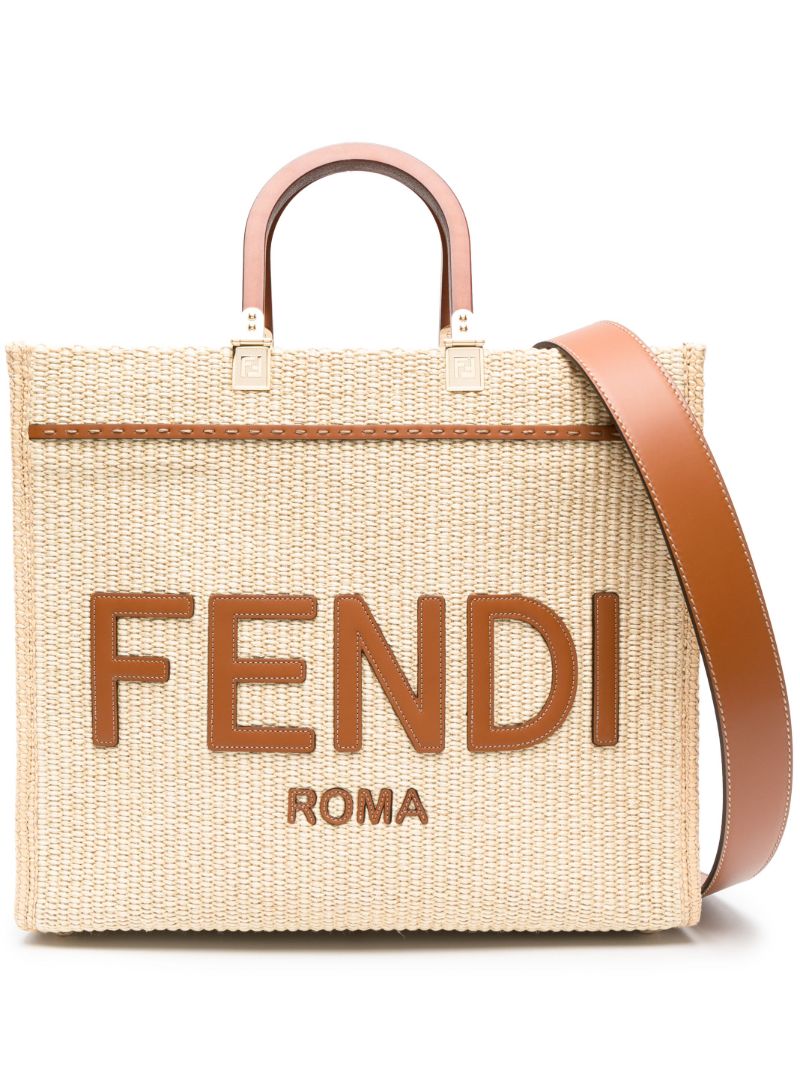 Beige Logo Patch Tote Bag