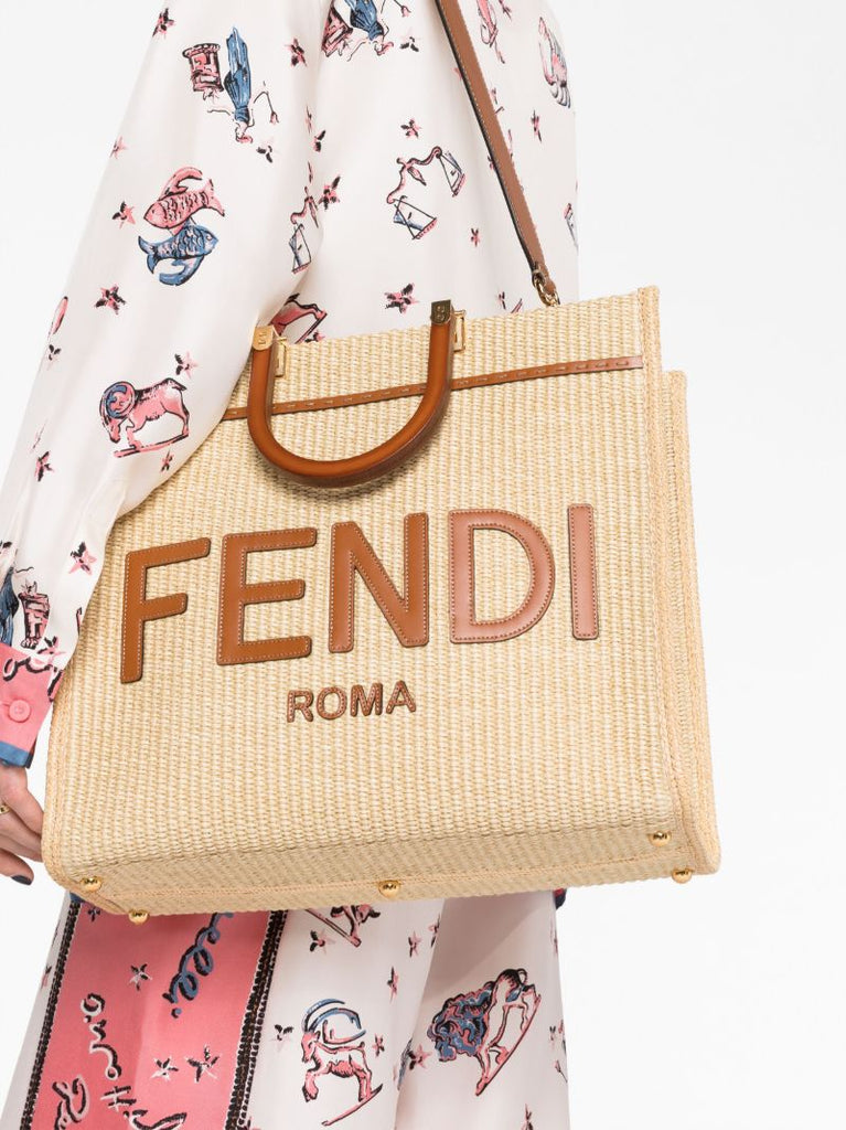 Beige Logo Patch Tote Bag