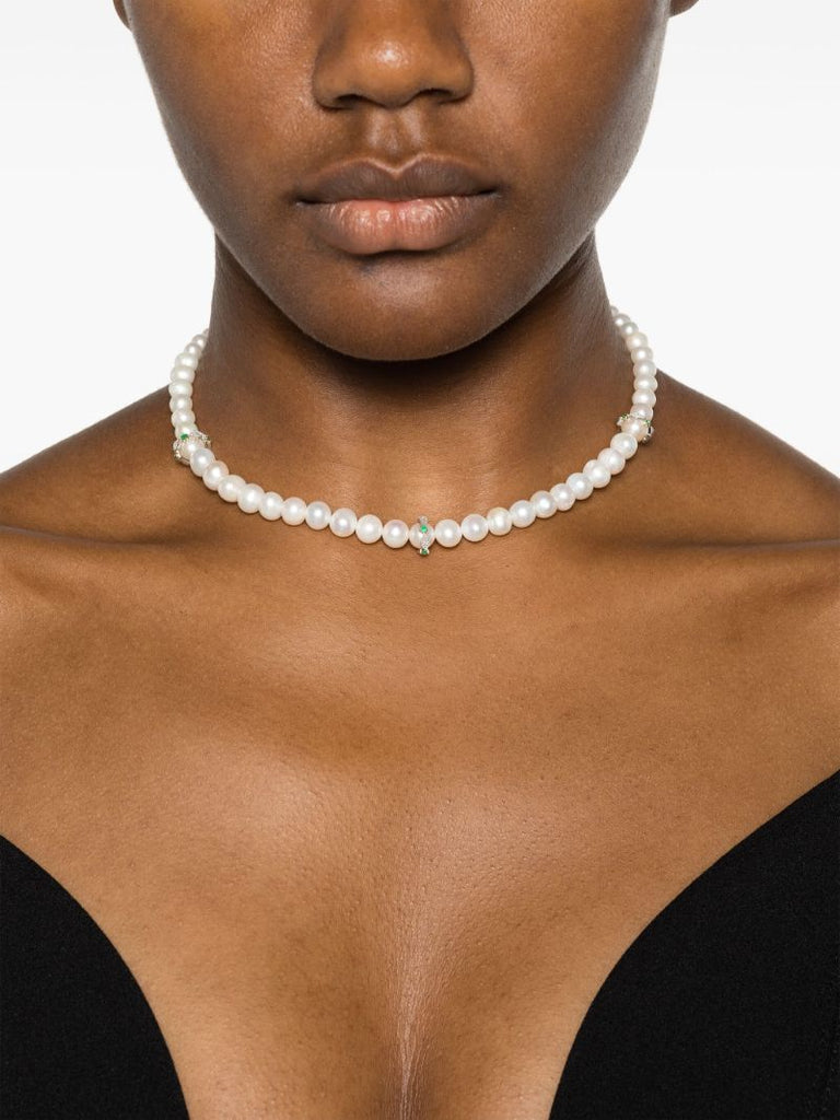 9k Yellow Gold Chelsea NÃ_x0082_Â°2 Pearl and Diamond Necklace