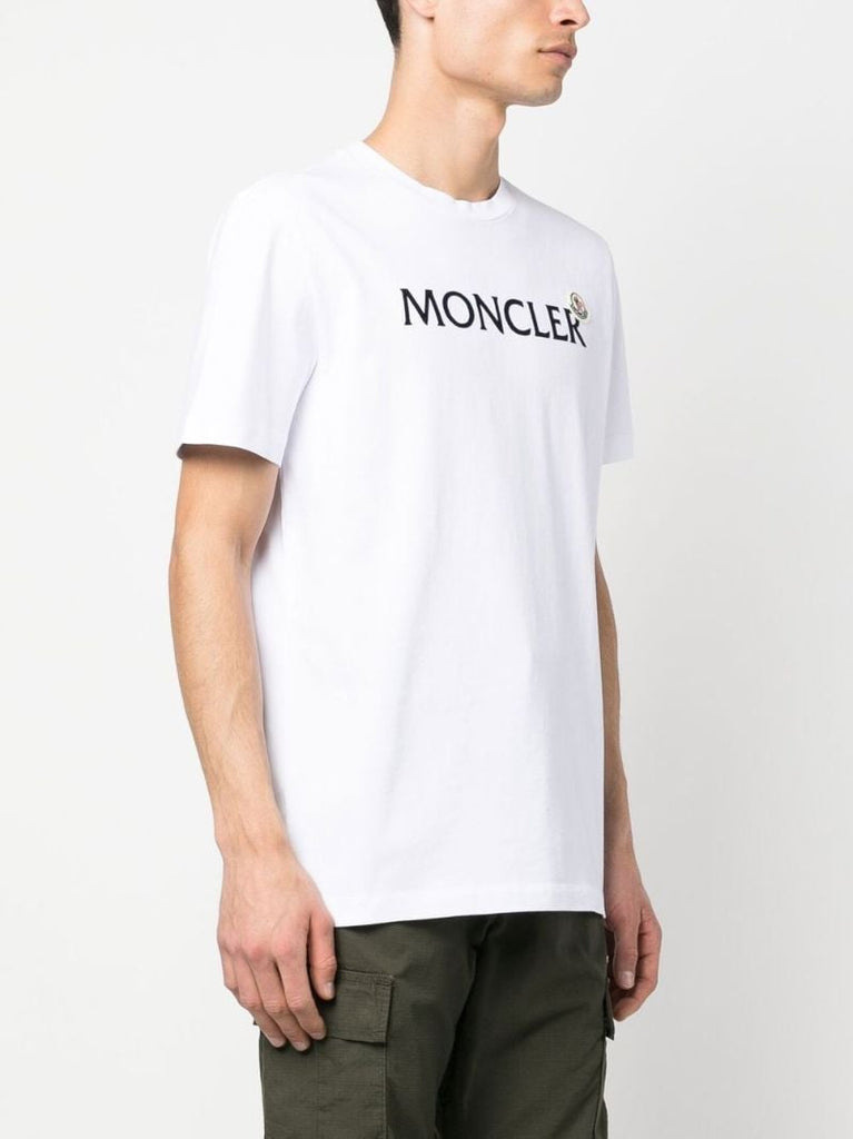 White Flocked Cotton Logo T-shirt