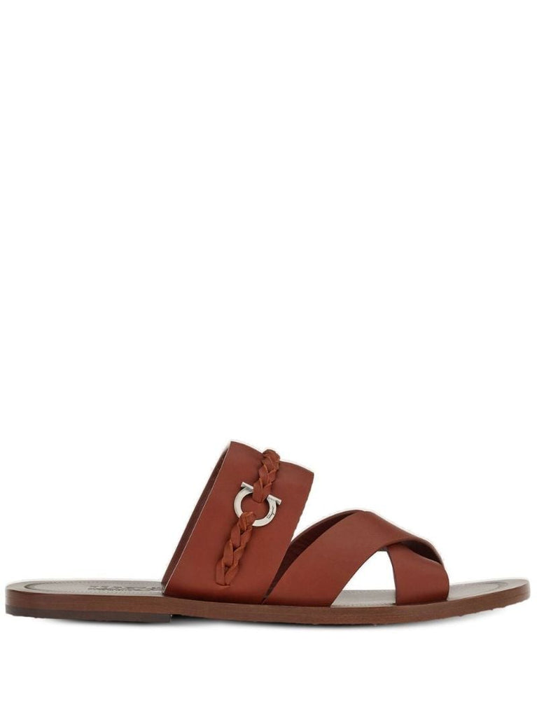 Brown Gancini Leather Sandals
