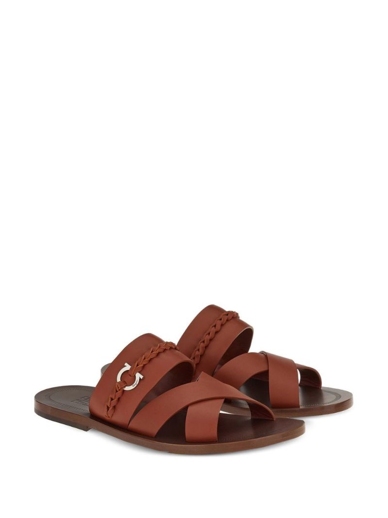 Brown Gancini Leather Sandals