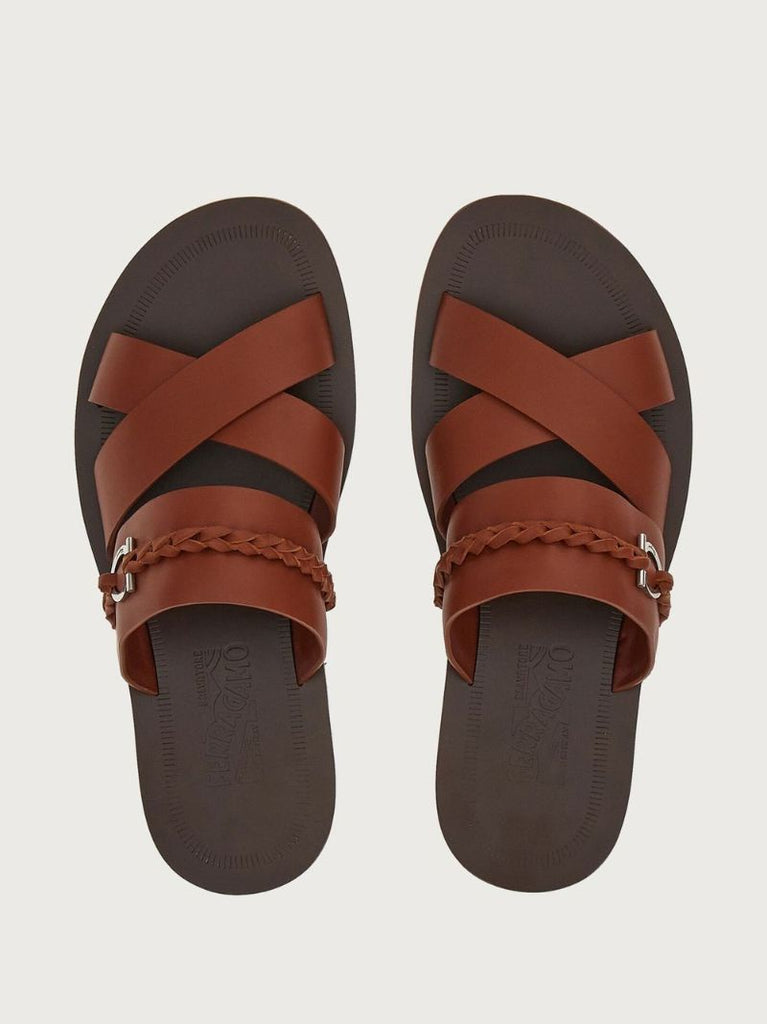 Brown Gancini Leather Sandals