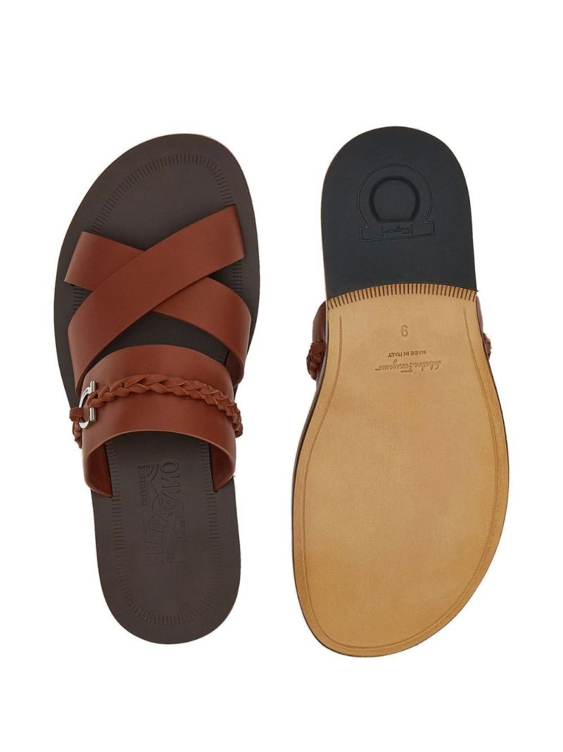 Brown Gancini Leather Sandals