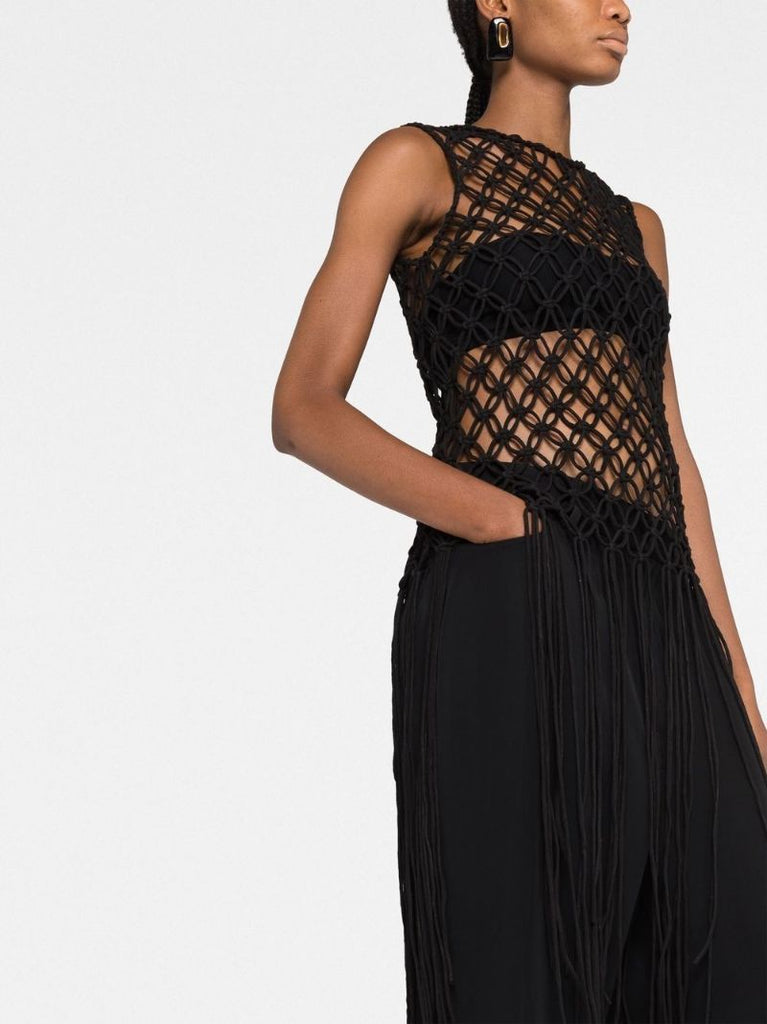 Black Crochet Design Sleeveless Top