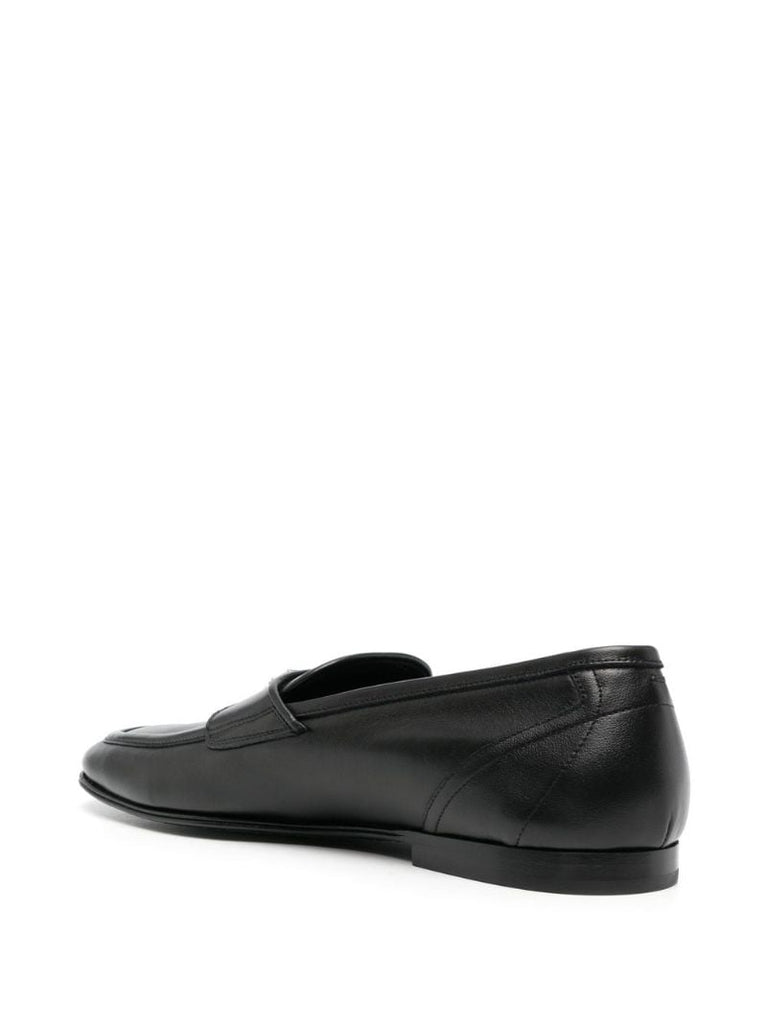 Black Logo Plaque Leather Loafers