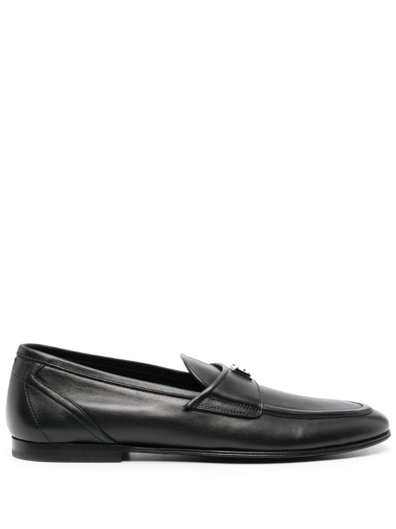 Black Logo Plaque Leather Loafers