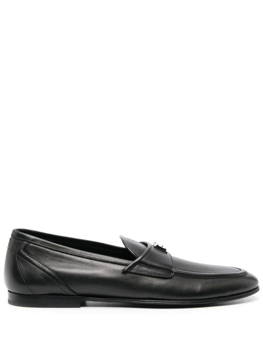 Black Logo Plaque Leather Loafers
