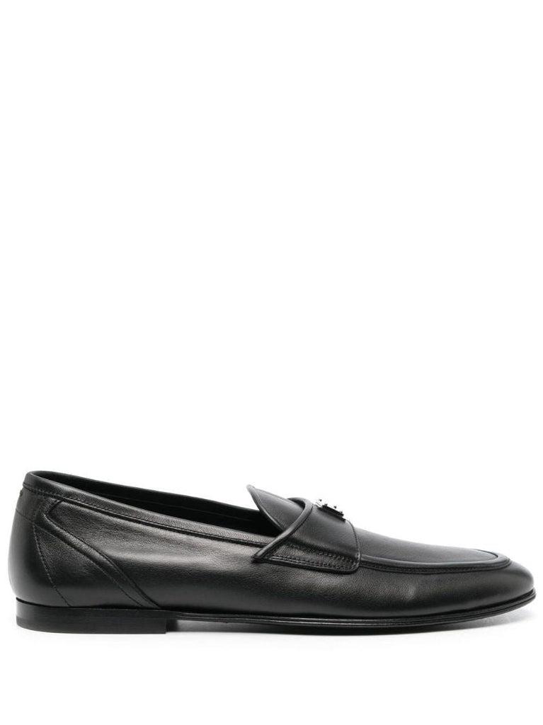 Black Logo Plaque Leather Loafers