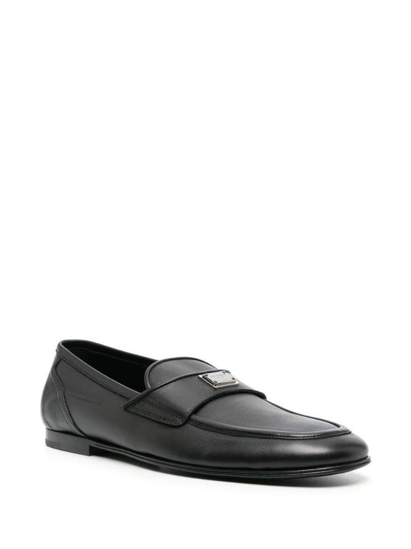Black Logo Plaque Leather Loafers