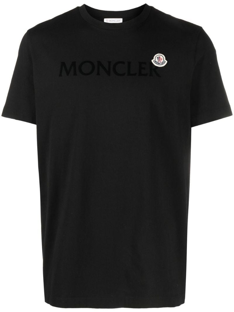 Black Flocked Cotton Logo T-shirt