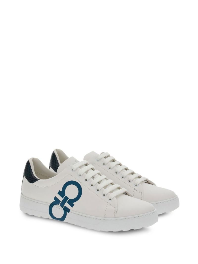 White Gancini Leather Sneakers