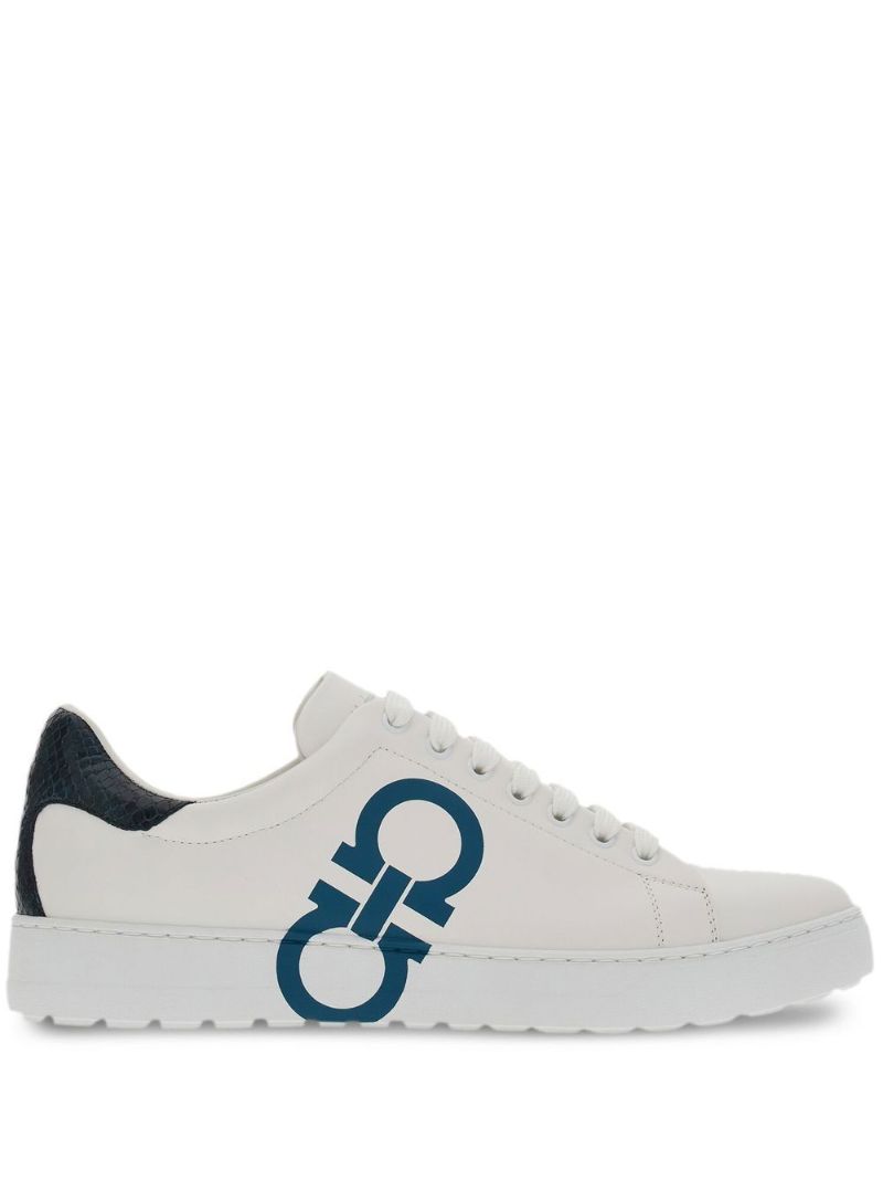White Gancini Leather Sneakers