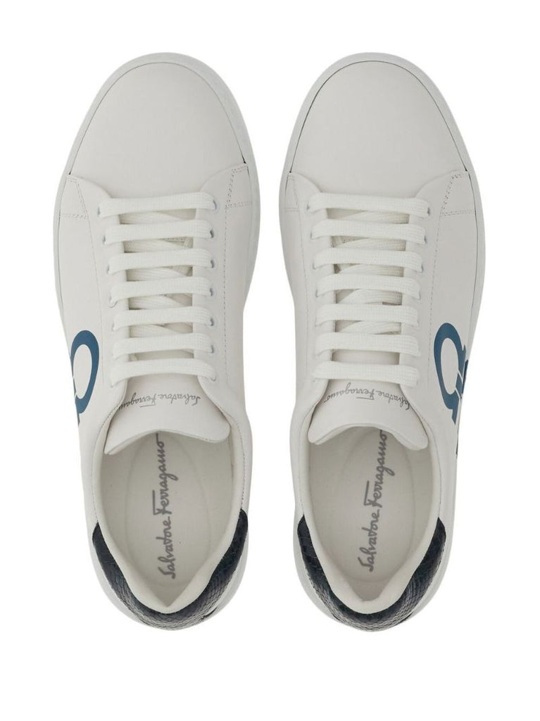 White Gancini Leather Sneakers
