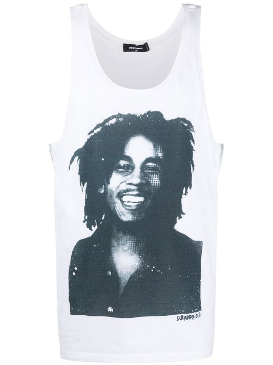 White Photograph Print Tank Top