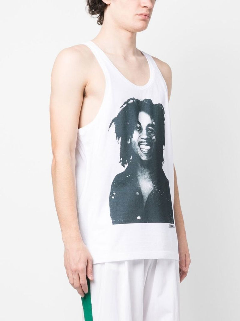 White Photograph Print Tank Top