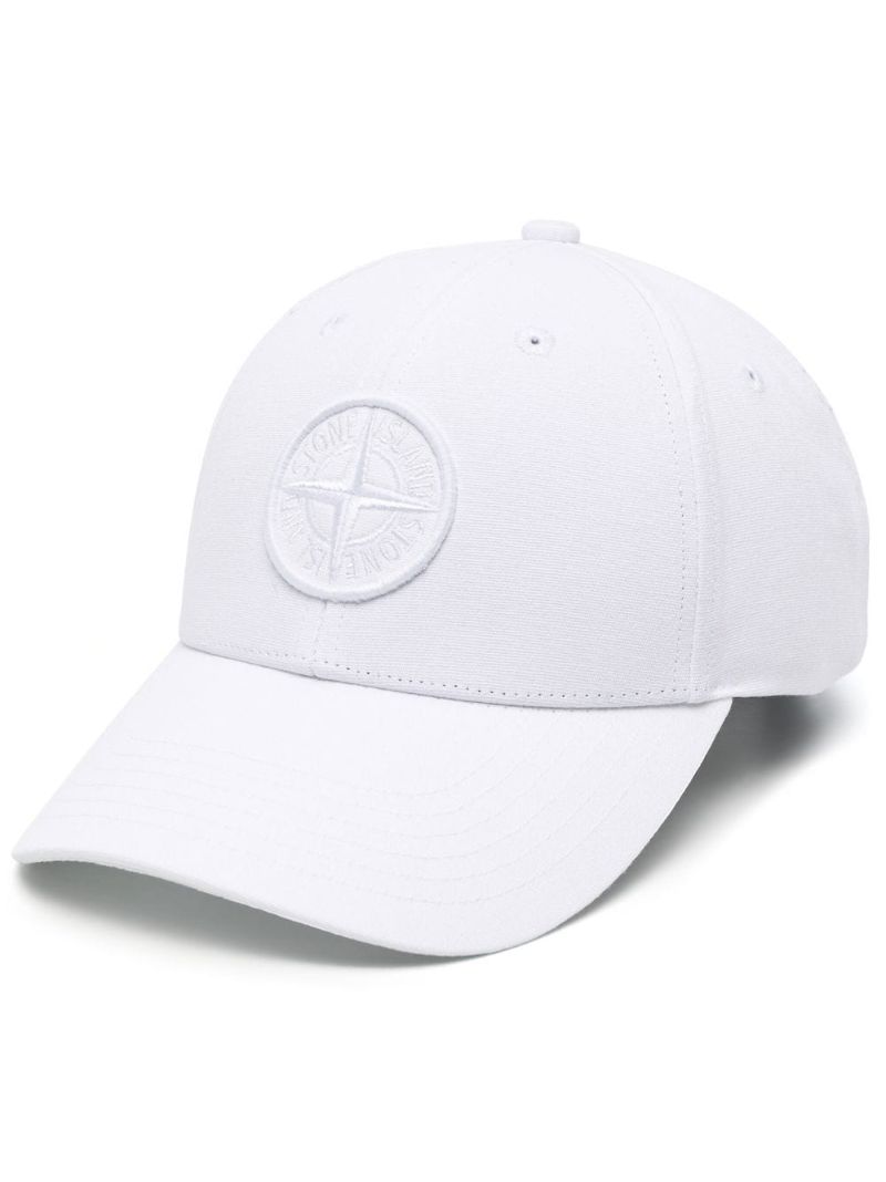 White Cotton Embroidered Compass Logo Cap