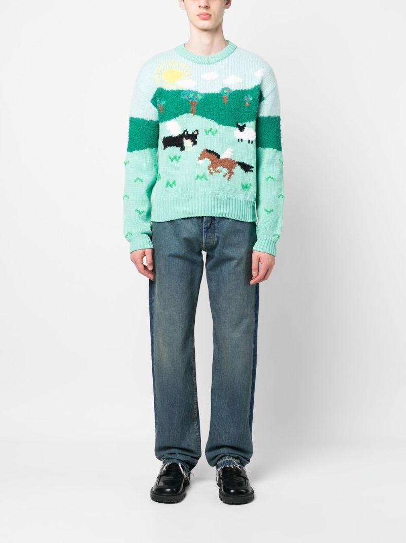 Green Intarsia Knit Jumper