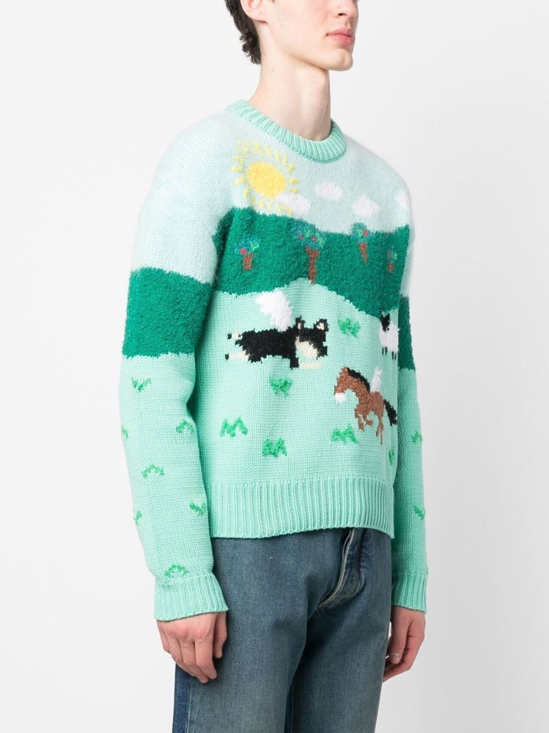 Green Intarsia Knit Jumper
