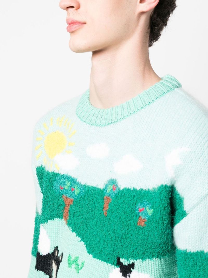 Green Intarsia Knit Jumper