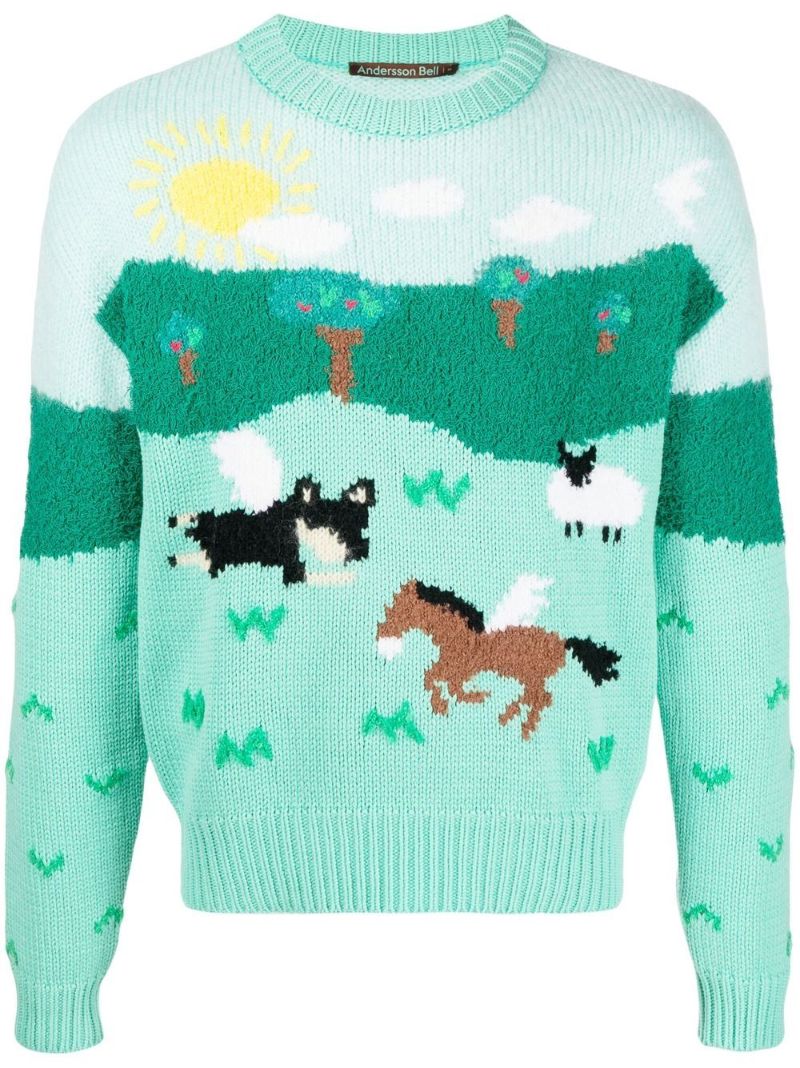 Green Intarsia Knit Jumper