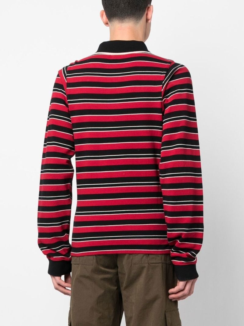 Red and Black Stripe Print Polo Shirt