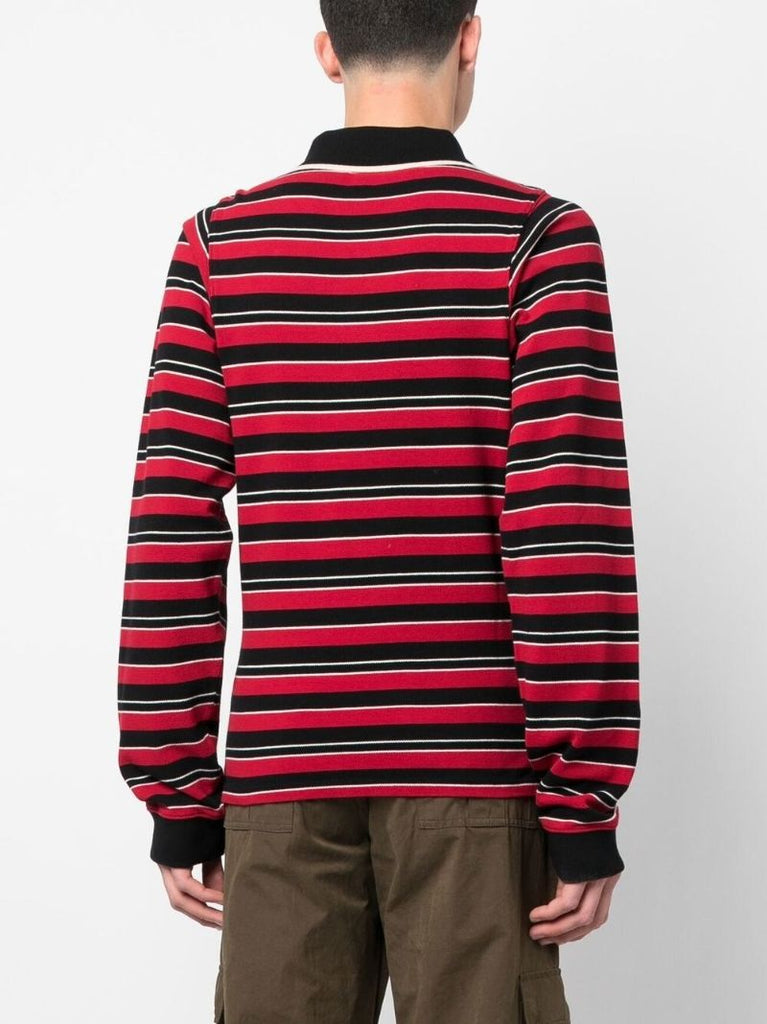 Red and Black Stripe Print Polo Shirt