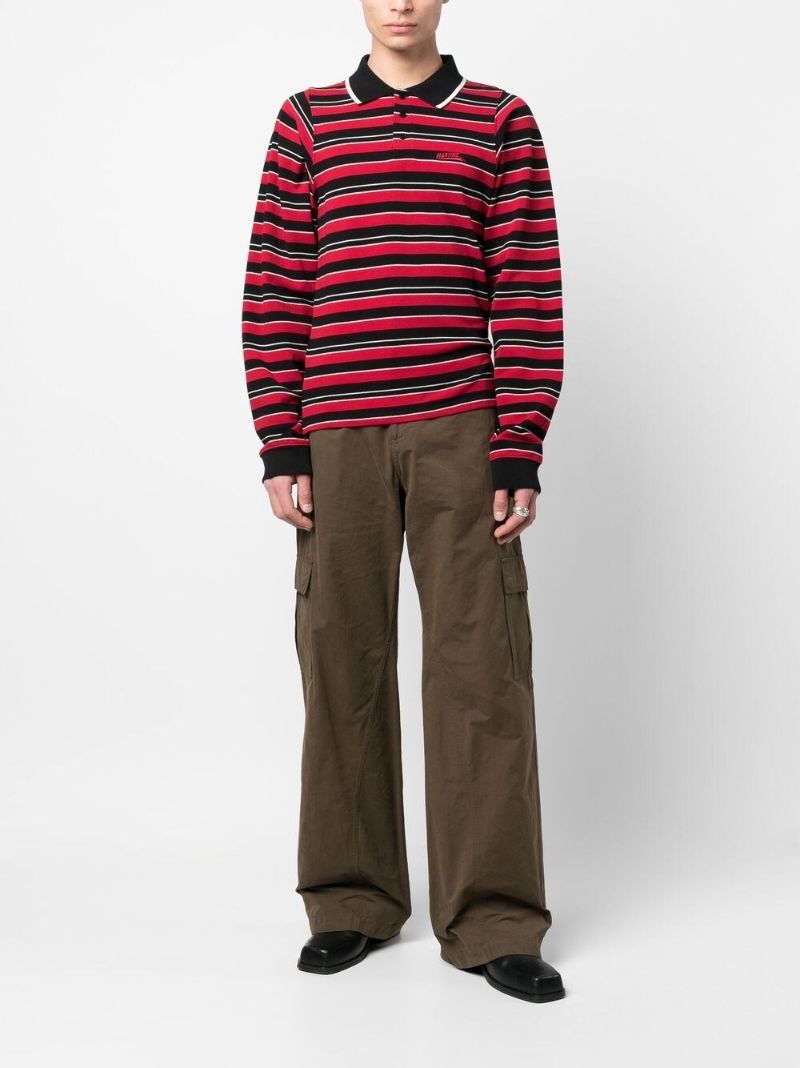 Red and Black Stripe Print Polo Shirt