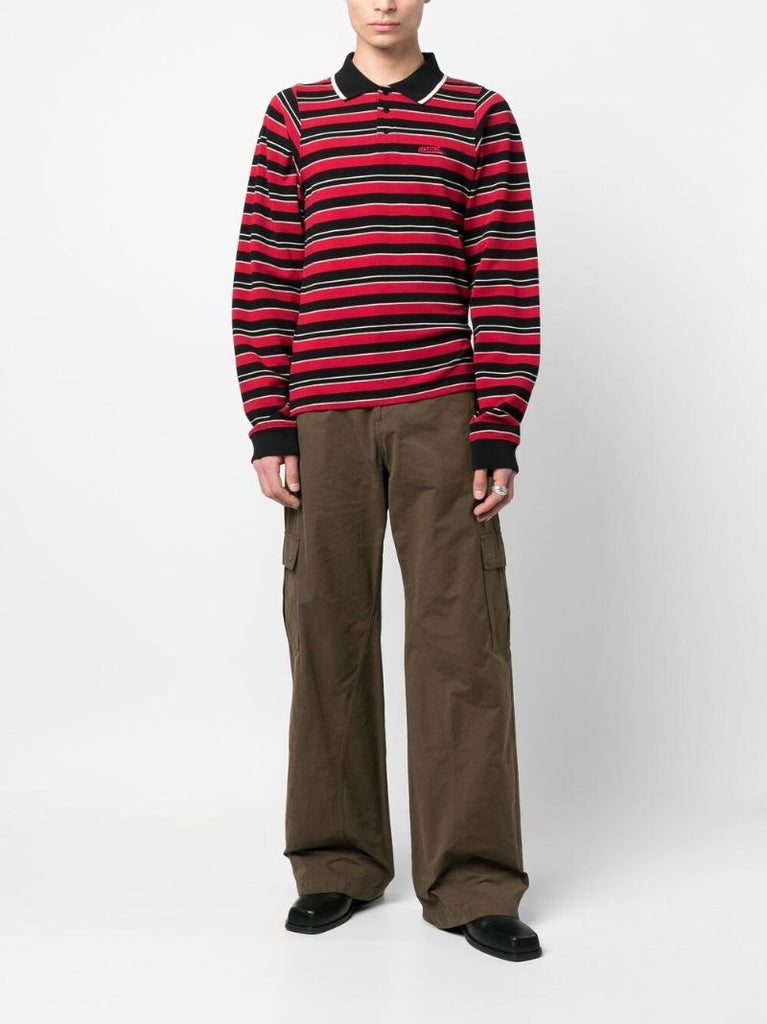 Red and Black Stripe Print Polo Shirt