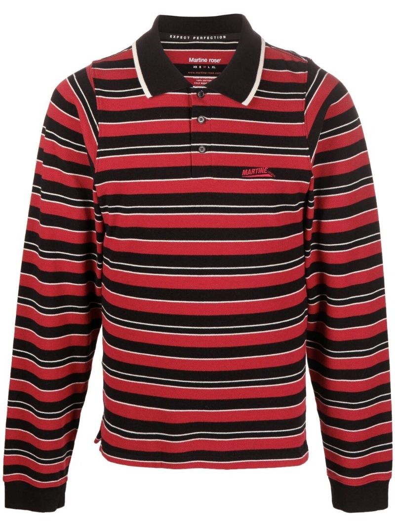 Red and Black Stripe Print Polo Shirt