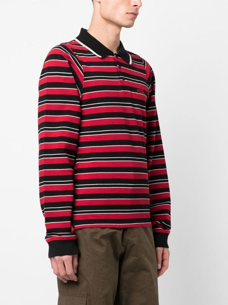 Red and Black Stripe Print Polo Shirt