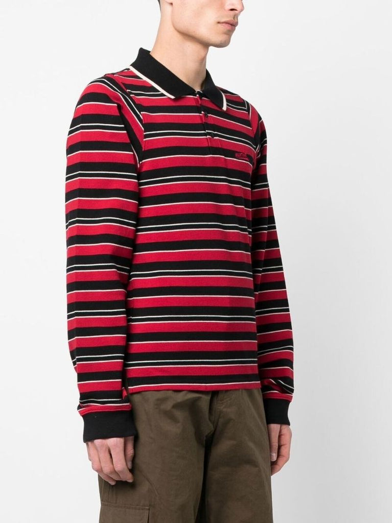 Red and Black Stripe Print Polo Shirt