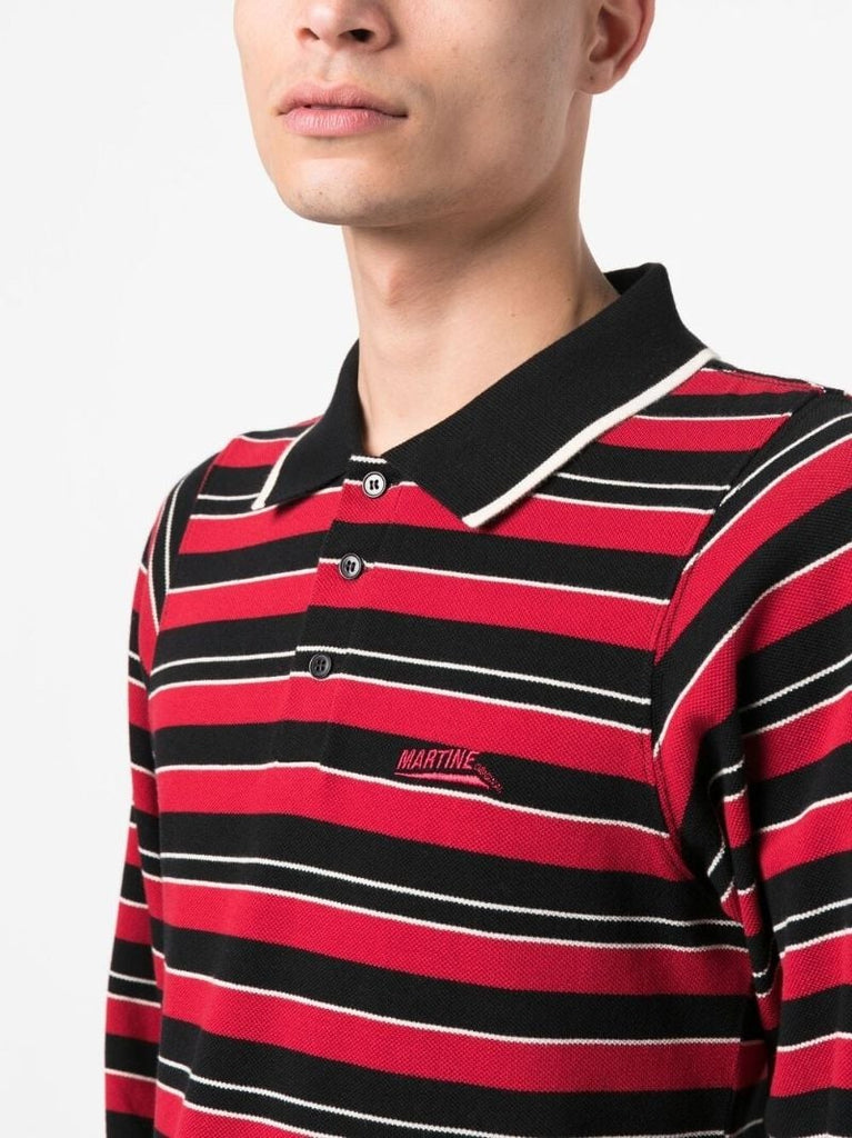 Red and Black Stripe Print Polo Shirt