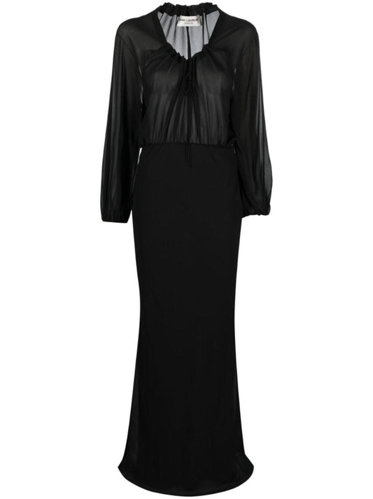 Black Sheer-panelled Silk Maxi Dress