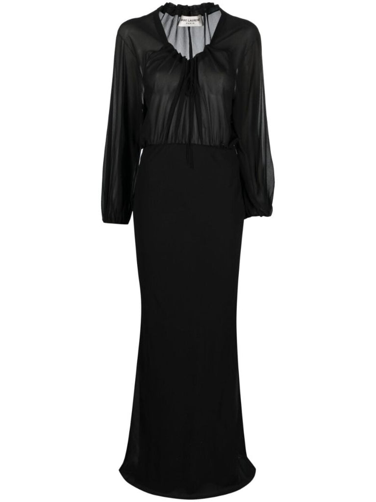 Black Sheer-panelled Silk Maxi Dress