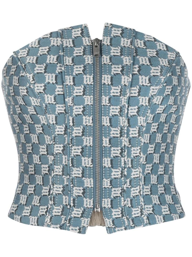 Blue Monogram Pattern Corset Top