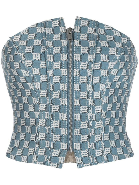 Blue Monogram Pattern Corset Top