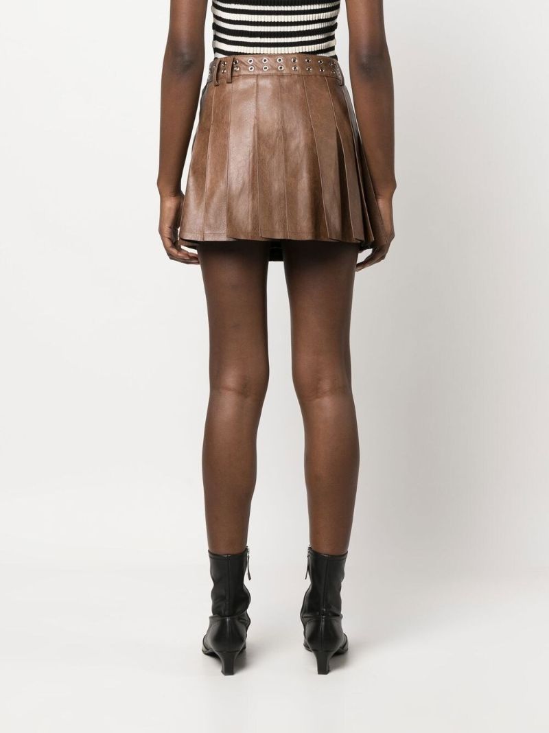 Brown Heart Patch Faux Leather Skirt