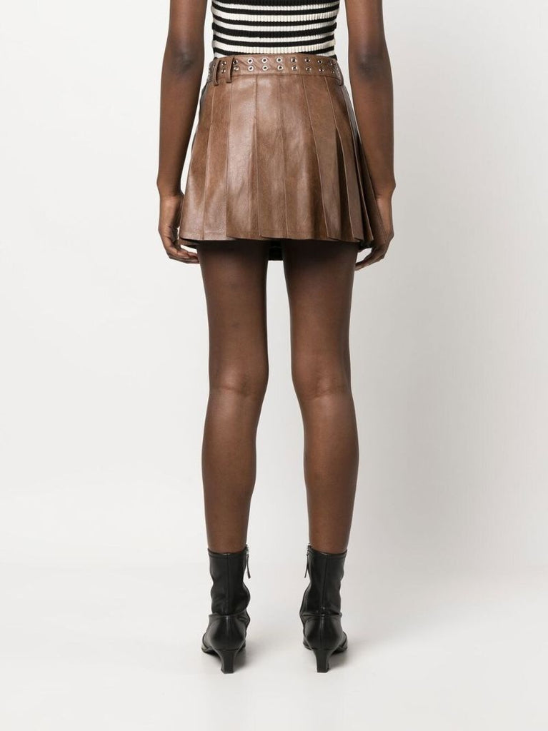 Brown Heart Patch Faux Leather Skirt
