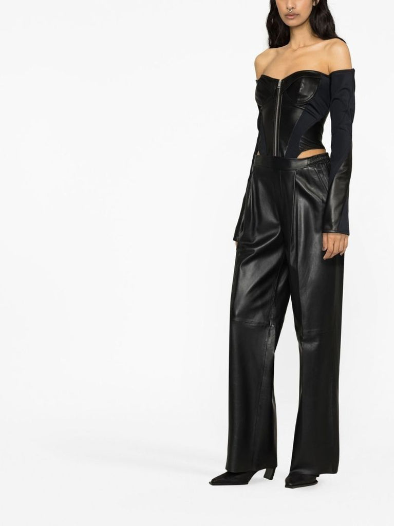 Black Off-shoulder Leather Bodysuit