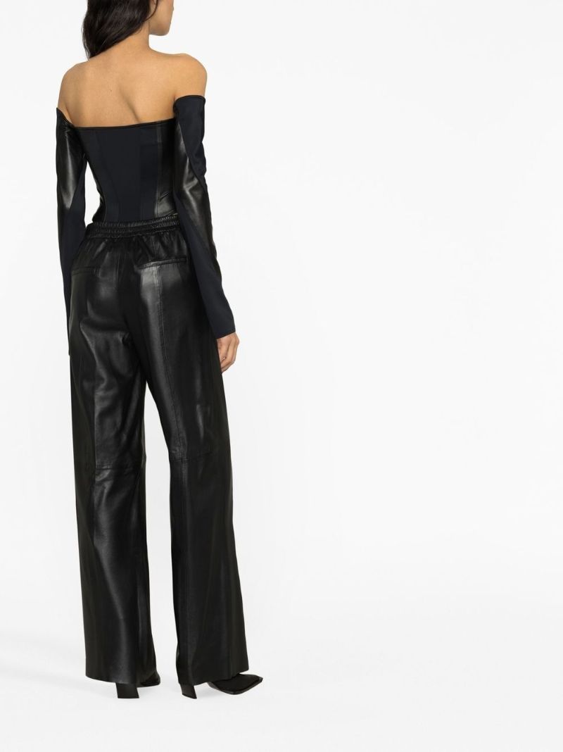 Black Off-shoulder Leather Bodysuit