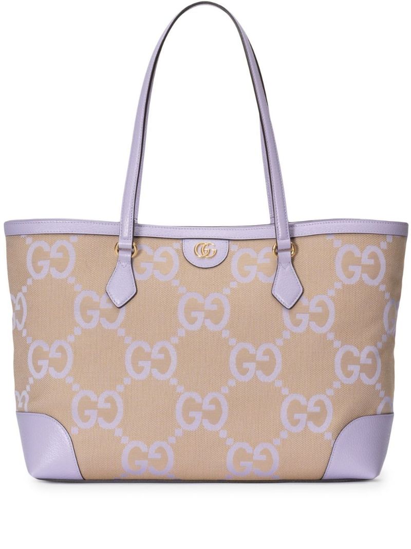 Neutral and Purple Ophidia Medium Jumbo Gg Tote Bag