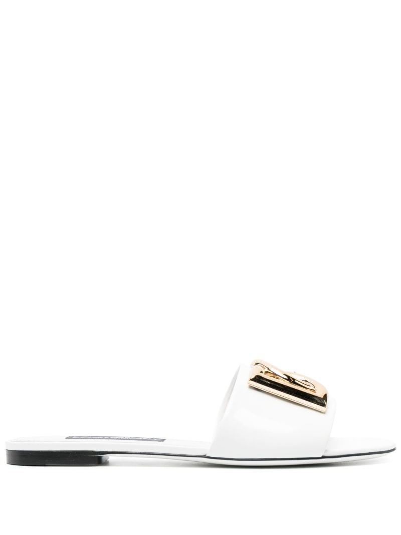 White Dg Logo-plaque Leather Flat Sandals