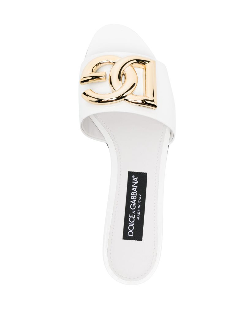 White Dg Logo-plaque Leather Flat Sandals
