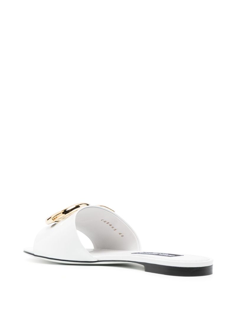White Dg Logo-plaque Leather Flat Sandals