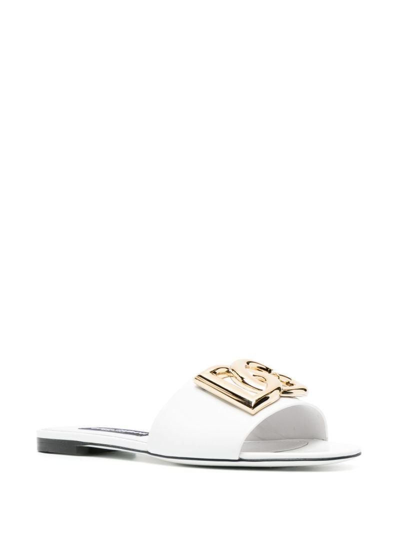 White Dg Logo-plaque Leather Flat Sandals