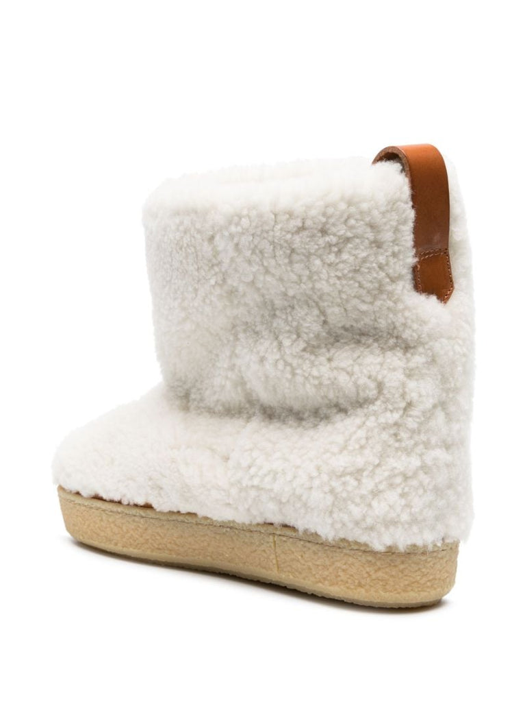 White Frieze Shearling Ankle Boots