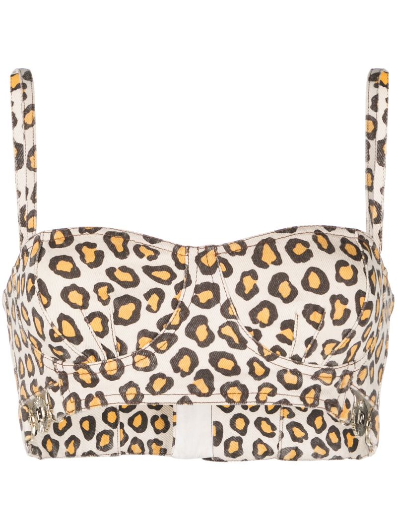 Neutral Leopard Print Denim Bustier Top