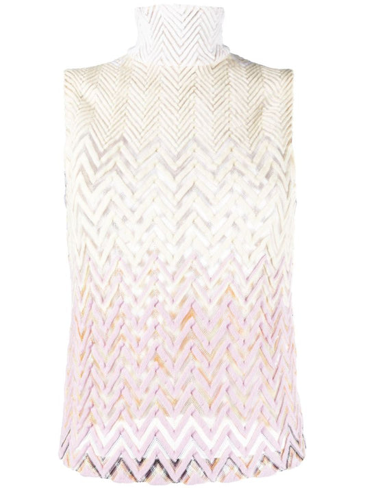 Multicolour Zig Zag-pattern Sheer Top