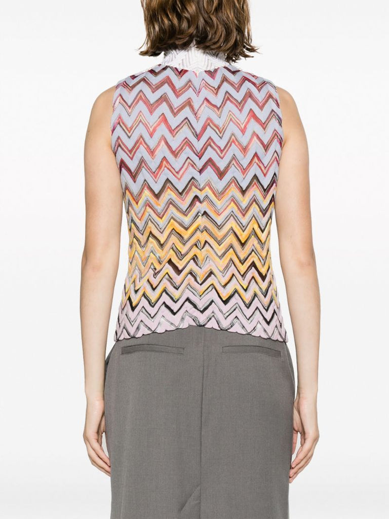 Multicolour Zig Zag-pattern Sheer Top